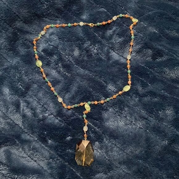 Blue,green,brown beaded necklace   - Picture 1 of 5